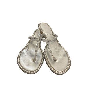 Cole Haan Women's size 9B Crystal Embellishments Rope Wedge Heel  thong Sandals